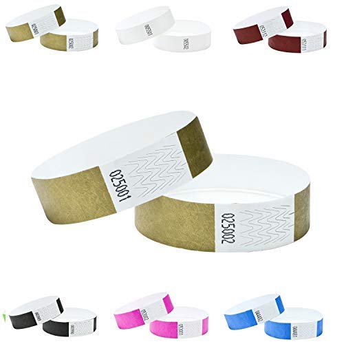 J&R Wristbands Tyvek-Armbänder, papierähnliche Armbänder für Veranstaltungen, Nachtclubs, Wasserparks usw., 3/4 Zoll, 100 Stück (Gold, 19 x 254 mm) von J&R Wristbands