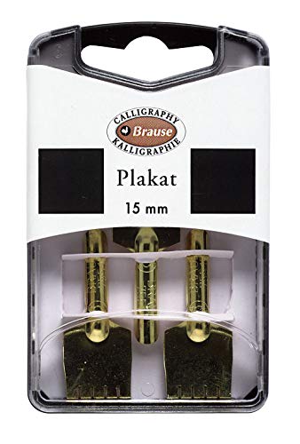 Brause 375515B Packung, mit 3 Feder Plakat 15 mm, ideal für Zeichen und Kalligraphie, 1 Pack gold von J. Herbin