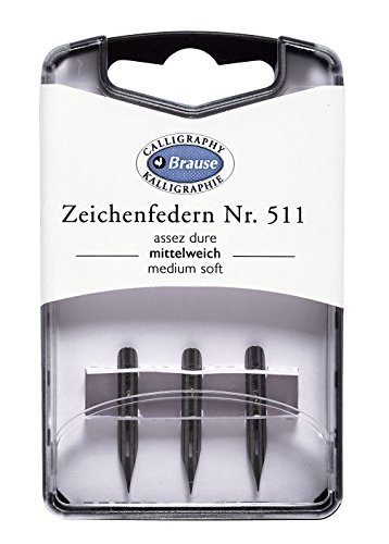 Exacompta Brause 300511B Packung mit 3 Zeichnenfedern, mittelweich, mit feiner Spitze, ideal für Kalligraphie, 1 Pack, Mehrfarbig von J. Herbin