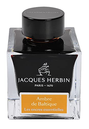 Jacques Herbin 13141JT - Tintenflakon 50 ml, für Füllfederhalter und Tintenroller geeignet, ideal für Kalligraphie und Kunstprojekte, Bernstein, 1 Stück von J.Herbin