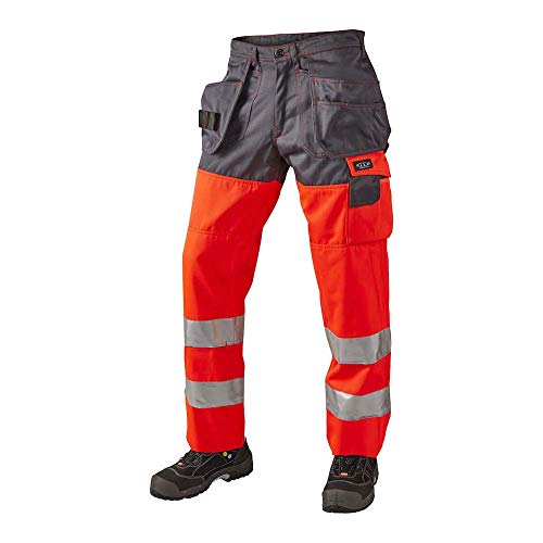 J.A.K. 1110087B100 Serie 11100 70% Polyester/30% Baumwolle Bundhose mit Hängetaschen, EN 20471, Klasse 2, Rot/Grau, 56 L (39/35) Größe von J.A.K.