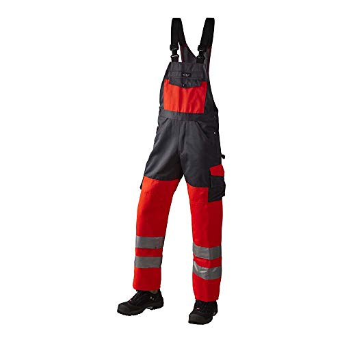 J.A.K. 1110787120 Serie 11107 70% Polyester/30% Baumwolle Latzhose, EN 20471, Klasse 2, Rot/Grau, 66 R (47/32) Größe von J.A.K.