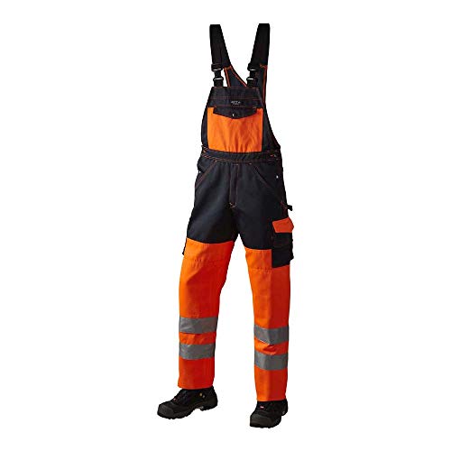 J.A.K. 1110788112 Serie 11107 70% Polyester/30% Baumwolle Latzhose, EN 20471, Klasse 2, Orange/Marine, 62 R (44/32) Größe von J.A.K.