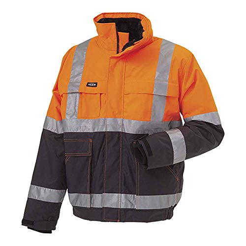 J.A.K. 3111112 Serie 11131 100% Polyester mit PU-Coating High Performance Jacke, EN 343, EN 20471, Klasse 2, Orange/Marine, M Größe von J.A.K.