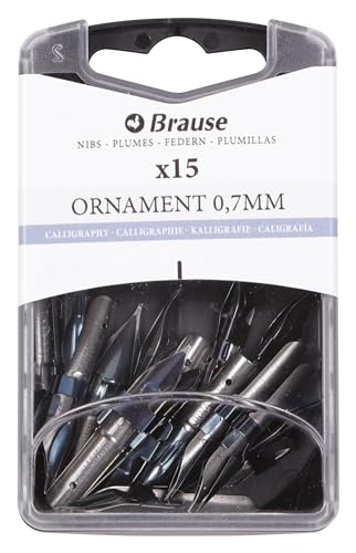 Brause 152007B - Packung mit 15 Ornamentfedern 0,7mm, mit Reservoir, für Überschriften und Ornament, ideal für Kalligraphie, 1 Box von J.Herbin