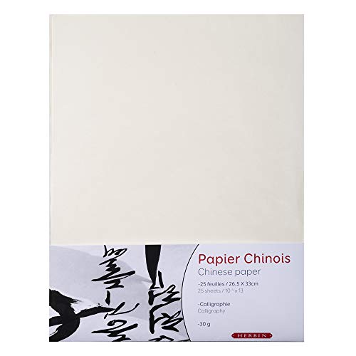 Herbin 90400T - Pack mit 25 Blatt chinesisches Papier, ideal für Kalligraphie, 26,5x33 cm, 30g, 1 Pack, Weiß von J.Herbin