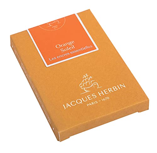Jacques Herbin 11057JT - Packung mit 7 großen Tintenpatronen, internationale Größe 1,35ml, ideal für Füllfederhalter und Tintenroller, Orange, 1 Pack von J.Herbin