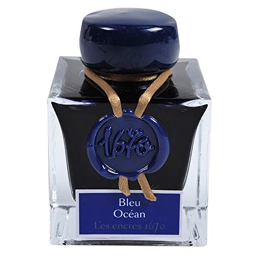 J.Herbin 15018JT Jubiläums- Tintenflakon 1670, 50 ml, für Federhalter, Farbintensiv, Blau von Jacques Herbin