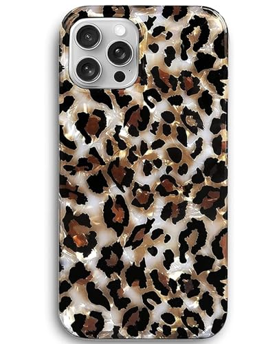 J.west Hülle Kompatibel mit Phone 15 Pro Max Hülle 6.7, Luxus Sparkle Transluzent Klar Leopard Gepard Print Pearly Design Weiche Silikon Slim TPU Schutzhülle Handyhülle Cover für Mädchen Frauen von J.west