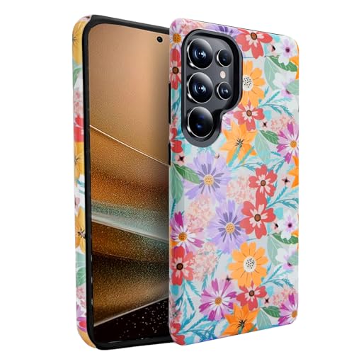 J.west Kompatibel mit Samsung Galaxy S22 Ultra, 17,3 cm (6,8 Zoll), Hybrid-Schutzhülle mit niedlichem Blumenmuster, für Mädchen und Frauen, ästhetische Schutzhülle, Rosa Frühling von J.west