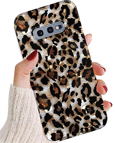 J.west Leopard Galaxy S10E Hülle 5,8 Zoll, Luxus Sparkle Translucent Clear Cheetah Animal Print Pearly Design Soft Silicone Slim TPU Protective Phone Case Cover for Girls Women von J.west