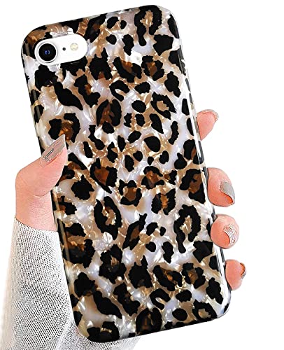 J.west Leopard Hülle für iPhone SE 2020, iPhone 8, iPhone 7 4,7 Zoll (11,9 cm) Cute Gepard Print Sparkle Pearly Slim Soft Flexible Protective Silicone Phone Case Cover Bumper für Mädchen Frauen von J.west