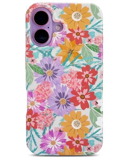 J.west Magnetische Schutzhülle für iPhone 16 Plus, 17 cm (6,7 Zoll), weich, dünn, florales Design, kompatibel mit MagSafe, ästhetisch, Blumendesign, Rosa Frühling von J.west