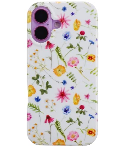 J.west Magnetische Schutzhülle für iPhone 16 Plus, 17 cm (6,7 Zoll), weich, dünn, florales Design, kompatibel mit MagSafe, ästhetisch, niedliches Blumen-Design, für Mädchen, Botanica-Wildblumen von J.west