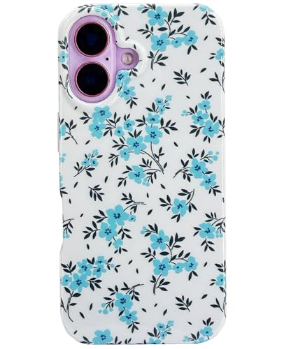 J.west Magnetische Schutzhülle für iPhone 16 Plus, 17 cm (6,7 Zoll), weich, dünn, florales Design, kompatibel mit MagSafe, ästhetisch, niedliches Blumendesign, für Mädchen, Blaugrün von J.west