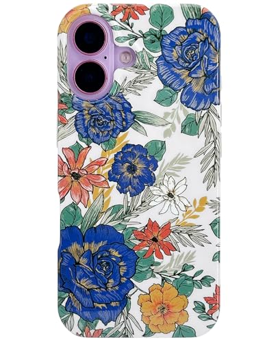 J.west Magnetische Schutzhülle für iPhone 16 Plus, 17 cm (6,7 Zoll), weich, dünn, florales Design, kompatibel mit MagSafe, ästhetische Schutzhülle, Retro-Blumen-Design, für Mädchen, blaue Rosen von J.west