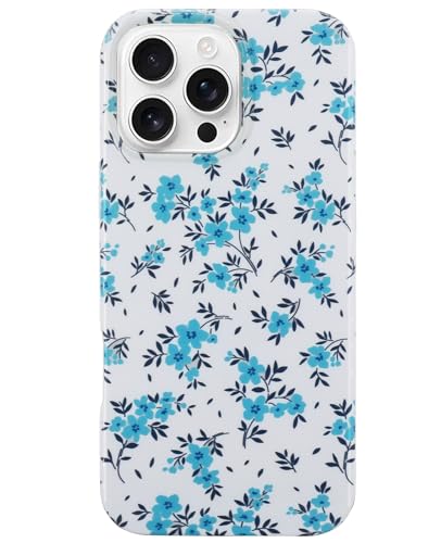 J.west Magnetische Schutzhülle für iPhone 16 Pro, 16 cm (6,3 Zoll), weich, dünn, florales Design, kompatibel mit MagSafe, ästhetisch, niedliches Blumendesign, für Mädchen, Blaugrün von J.west