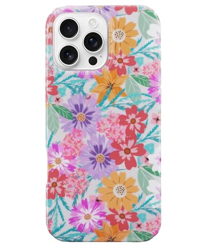 J.west Magnetische Schutzhülle für iPhone 16 Pro Max, 17,5 cm (6,9 Zoll), weich, dünn, florales Design, kompatibel mit MagSafe, ästhetisch, Blumendesign, Rosa Frühling von J.west
