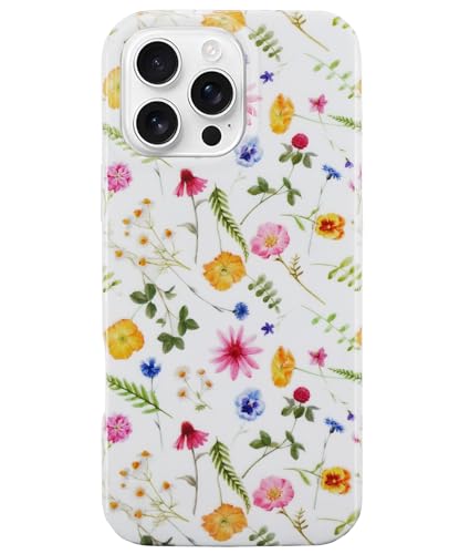 J.west Magnetische Schutzhülle für iPhone 16 Pro Max, 17,5 cm (6,9 Zoll), weich, dünn, florales Design, kompatibel mit MagSafe, ästhetisch, niedliches Blumen-Design, für Mädchen, Botanica-Wildblumen von J.west