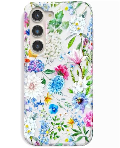 J.west Schutzhülle für Galaxy S23 5G, 15,5 cm (6,1 Zoll), schlank, weich, mattiert, transparent, Blumendruck, niedlicher Gartenblumendruck, stoßfest, TPU-Silikonhülle für Mädchen und Frauen, von J.west