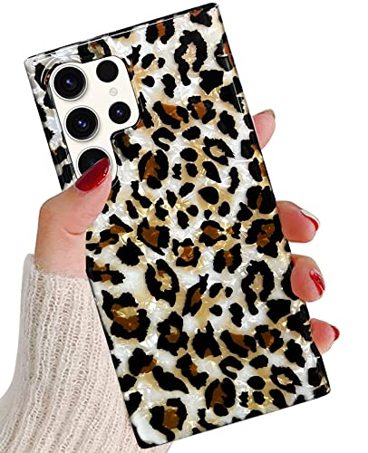 J.west Schutzhülle für Samsung Galaxy S22 Ultra, luxuriös, funkelndes Tier, Leopardenmuster, Vintage-Stil, Gepard, Glitzer, transparent, weich, TPU, Handyhülle für Damen und Mädchen, Hellbraun von J.west