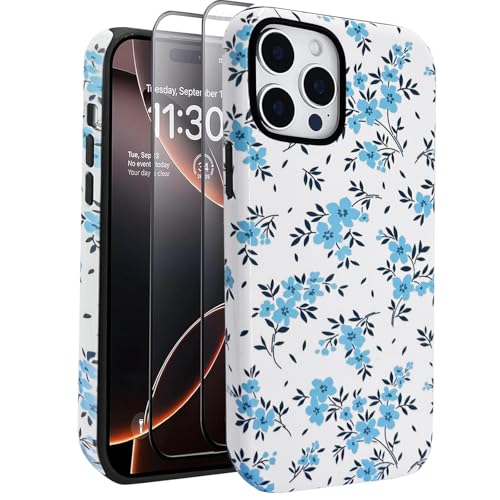 J.west Schutzhülle für iPhone 14 Pro Max, 6,7 Zoll (6,7 Zoll), mit 2 Displayschutzfolien aus gehärtetem Glas, süßes Blumenmuster, Hybrid-Schutzhülle für Mädchen und Damen, ästhetische Schutzhülle von J.west