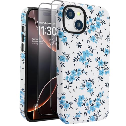 J.west Schutzhülle für iPhone 15 Plus, 6,7 Zoll, mit 2 Displayschutzfolien aus gehärtetem Glas, süßes Blumenmuster, Hybrid-Schutzhülle für Mädchen und Damen, ästhetische Schutzhülle, Blaugrün J.west Schutzhülle für iPhone 15 Plus, 6,7 Zoll, mit 2 Displayschutzfolien aus gehärtetem Glas, süßes Blumenmuster, Hybrid-Schutzhülle für Mädchen und Damen, ästhetische Schutzhülle, Blaugrün von J.west