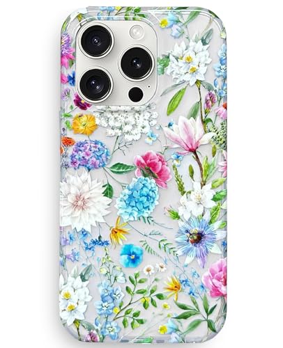 J.west Schutzhülle für iPhone 15 Pro Max 17 cm (6,7 Zoll), weich, stoßfest, für Damen/Mädchen, schmale Passform, kratzfest, niedliches Blumenmuster, Garten-Blumenmuster von J.west