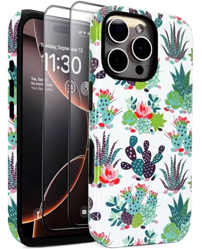 J.west Schutzhülle für iPhone 16 Pro, 16 cm (6,3 Zoll), mit 2 Displayschutzfolien aus gehärtetem Glas, süßes Blumenmuster, Hybrid-Schutzhülle für Mädchen und Frauen, ästhetische Schutzhülle von J.west