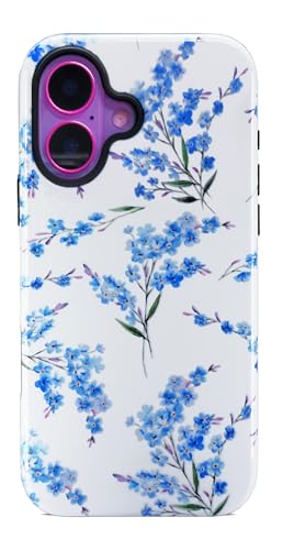 J.west Schutzhülle für iPhone 16E, 15,5 cm (6,1 Zoll), mit 2 Displayschutzfolien aus gehärtetem Glas, süßes Blumenmuster, Hybrid-Schutzhülle für Mädchen und Damen, ästhetische Schutzhülle, blaue Blüte von J.west