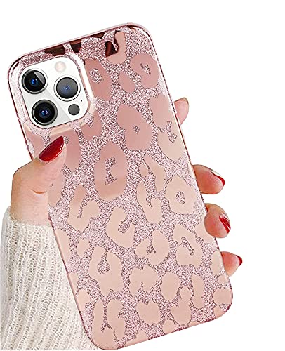 J.west Schutzhülle kompatibel mit iPhone 15 Pro Max Hülle 6,7 Zoll, luxuriöses metallisches Glitzer-Leopardenmuster-Design, schlank, transparent, weiches Silikon, Stoßfänger, Schutzhülle für Frauen von J.west