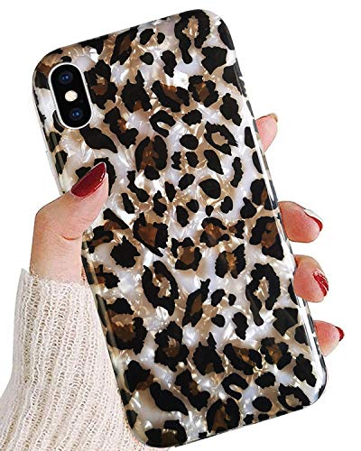 J.west Schutzhülle kompatibel mit iPhone Xs Max 6,5 Zoll, luxuriös, funkelnd, durchscheinend, klar, Leopardenmuster, Gepardenmuster, Perlendesign, weiches Silikon, schlanke TPU-Schutzhülle für Mädchen von J.west