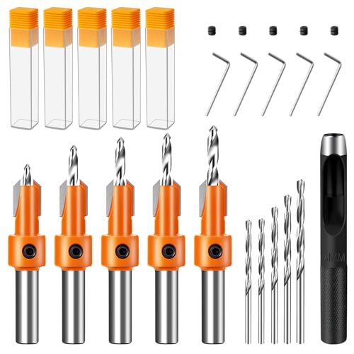 5 Stück Senker Bohrer Set, 16tlg Senkbohrer Metall Durchmesser 8mm, Bohrer Senker mit Sechskantschlüssel, Holzbohrer mit Senker für Holzverarbeitung Bohrlöcher 5 Stück Senker Bohrer Set, 16tlg Senkbohrer Metall Durchmesser 8mm, Bohrer Senker mit Sechskantschlüssel, Holzbohrer mit Senker für Holzverarbeitung Bohrlöcher von JABNOW