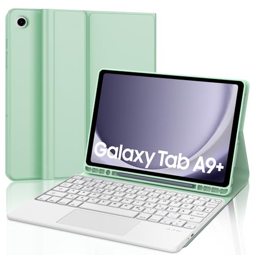 JADEMALL Galaxy Tab A9 Plus Hülle mit Tastatur - Abnehmbar Tastatur Schutzhülle mit Pencil Halter für Samsung Galaxy Tab A9+ 2023 SM-X210/X215/X216 11 Zoll, QWERTZ Deutsches (hellgrün) von JADEMALL