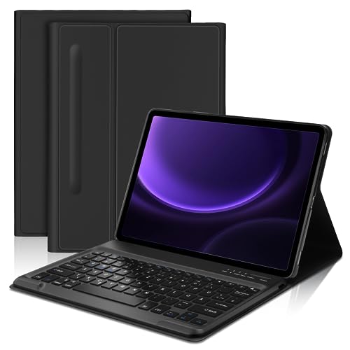 JADEMALL Galaxy Tab S9 + Tastatur Hülle - mit Stifthalter für Samsung Galaxy Tab S9 Plus/S8 Plus/S7 Fe/S7 Plus 12,4 Zoll, Wireless Bluetooth Tastatur QWERTZ Deutsch von JADEMALL
