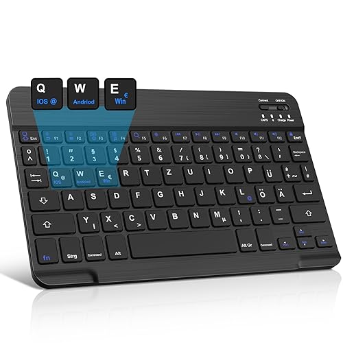 JADEMALL Kabellose Tablet Tastatur QWERTZ Deutsches - Bluetooth Magnetisch ultraleichtes Tastatur mit iOS-Sondertasten für, Galaxy Tab, Xiaomi Pad, Lenovo,Huaiwei von JADEMALL