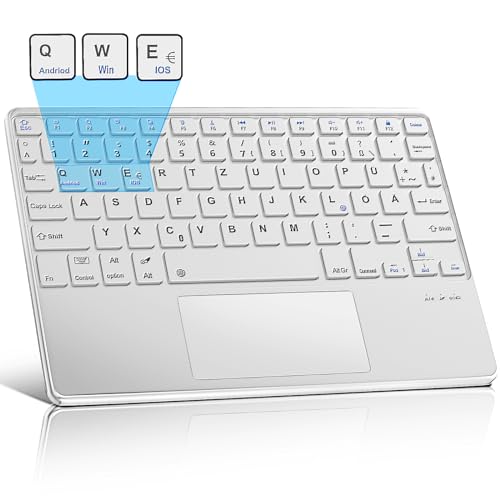 JADEMALL Kabellose Tablet Tastatur mit Touchpad Deutsches Bluetooth Magnetisch ultraleichtes Tastatur QWERTZ mit iOS-Sondertasten für Galaxy Tab, Mi Pad, Lenovo,Huaiwei JPW von JADEMALL
