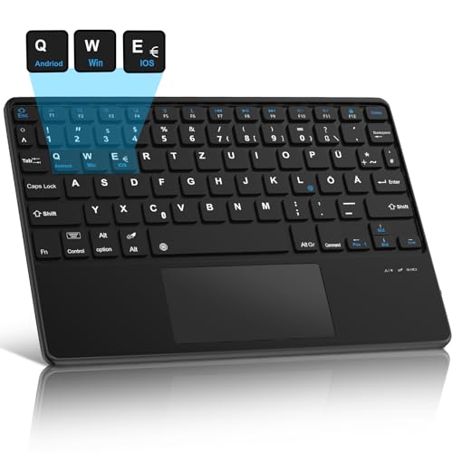 JADEMALL Kabellose Tablet Tastatur mit Touchpad Deutsches Bluetooth Magnetisch ultraleichtes Tastatur QWERTZ mit iOS-Sondertasten für Galaxy Tab, Mi Pad, Lenovo,Huaiwei von JADEMALL