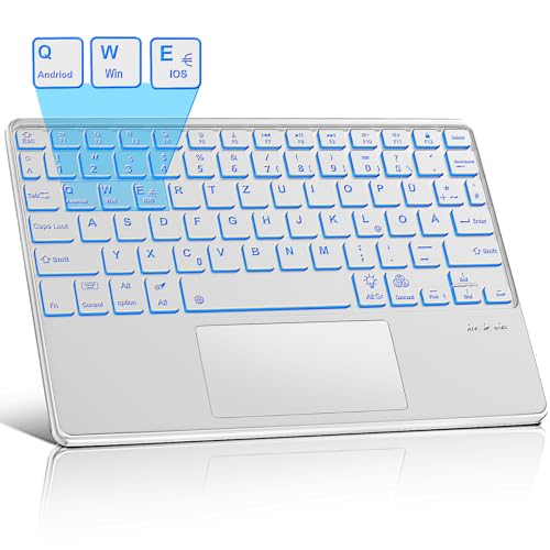 JADEMALL Kabellose Tablet Tastatur mit Touchpad Deutsches - Bluetooth Magnetisch ultraleichtes Tastatur QWERTZ mit iOS-Sondertasten für Galaxy Tab, Mi Pad, Lenovo,Huaiwei von JADEMALL