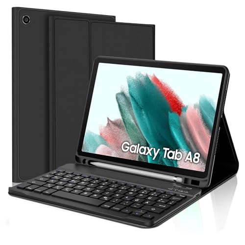 JADEMALL Tastatur Hülle für Galaxy Tab A8-10.5 Zoll SM-X200/X205/X207，Tastatur Magnetische Kabelloser Bluetooth Abnehmbare Deutsche QWERTZ Tastatur PU Schutzhülle von JADEMALL