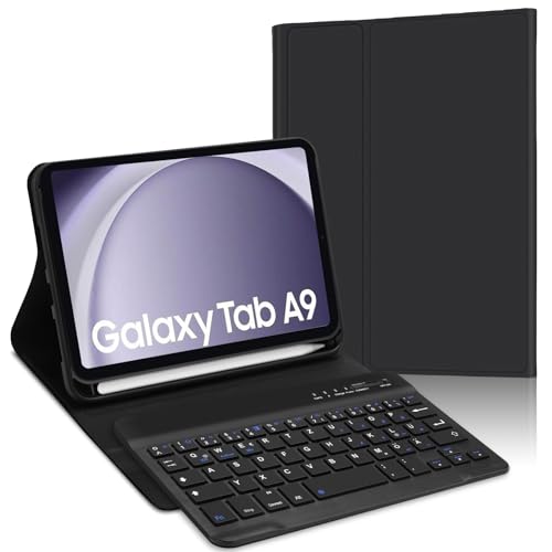 JADEMALL Tastatur Hülle für Galaxy Tab A9-8,7 Zoll SM-X110, SM-X115，Tastatur Magnetische Kabelloser Bluetooth Abnehmbare Deutsche QWERTZ Tastatur PU Schutzhülle von JADEMALL