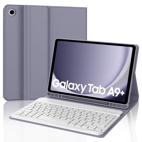 JADEMALL Tastatur Hülle für Galaxy Tab A9 Plus 2023-11 Zoll SM-X210, SM-X215, SM-X216，Tastatur Magnetische Kabelloser Bluetooth Abnehmbare Deutsche QWERTZ Tastatur (Begasungslila) von JADEMALL