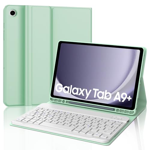 JADEMALL Tastatur Hülle für Galaxy Tab A9 Plus 2023-11 Zoll SM-X210, SM-X215, SM-X216，Tastatur Magnetische Kabelloser Bluetooth Abnehmbare Deutsche QWERTZ Tastatur (hellgrün) von JADEMALL