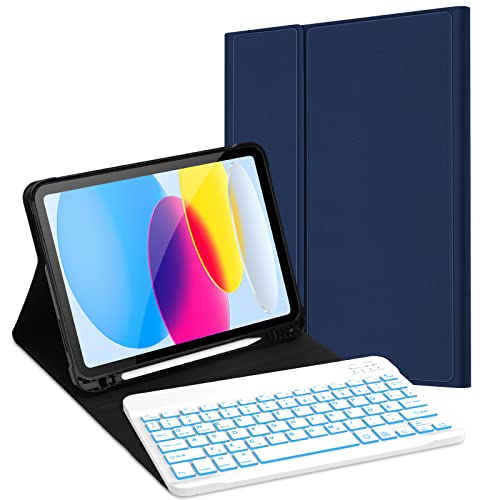 JADEMALL Tastatur Hülle für iPad 10 Generation 2022, QWERTZ Bluetooth Beleuchtete Tastatur mit Hülle für iPad 10.5 Zoll von JADEMALL