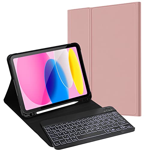 JADEMALL Tastatur Hülle für iPad 10 Generation 2022, QWERTZ Bluetooth Beleuchtete Tastatur mit Hülle für iPad 10.5 Zoll von JADEMALL