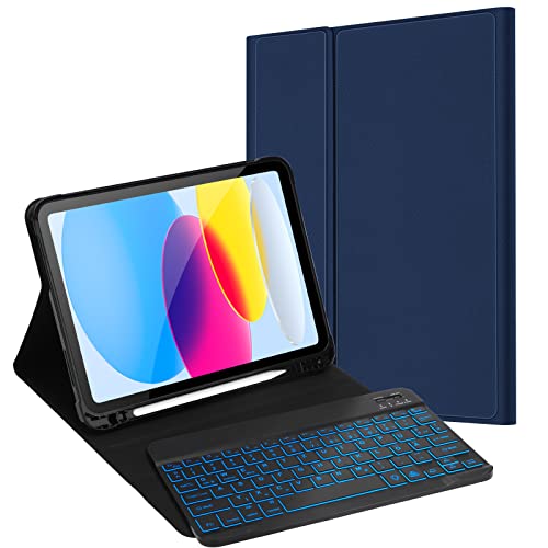 JADEMALL Tastatur Hülle für iPad 10 Generation 2022, QWERTZ Bluetooth Beleuchtete Tastatur mit Hülle für iPad 10.5 Zoll von JADEMALL