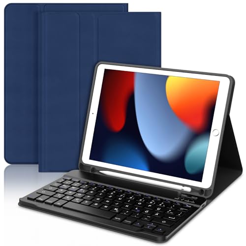 JADEMALL Tastatur Hülle für iPad 6. Generation 2018, iPad 5. Generation 2017, iPad Pro 9.7 Zoll, iPad Air 2 & 1, Wireless Bluetooth Tastatur QWERTZ Deutsch- Stifthalter- Schlaf/Wach von JADEMALL