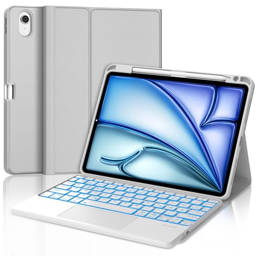 JADEMALL Tastatur iPad AIR 11 - Kabellose Tastatur mit Beleuchtung & Touchpad für iPad AIR 11 m2 2024/Air 11 m3 2025,Schutzhülle mit Pencil Halter, von JADEMALL