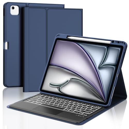 JADEMALL Tastatur iPad AIR 13 - Kabellose Tastatur mit Beleuchtung & Touchpad für iPad AIR 13 m2 2024/Air 13 m3 2025,Schutzhülle mit Pencil Halter von JADEMALL