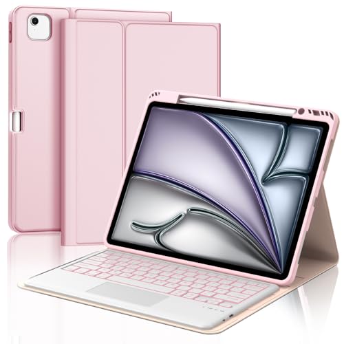JADEMALL Tastatur iPad AIR 13 - Kabellose Tastatur mit Beleuchtung & Touchpad für iPad AIR 13 m2 2024/Air 13 m3 2025,Schutzhülle mit Pencil Halter von JADEMALL